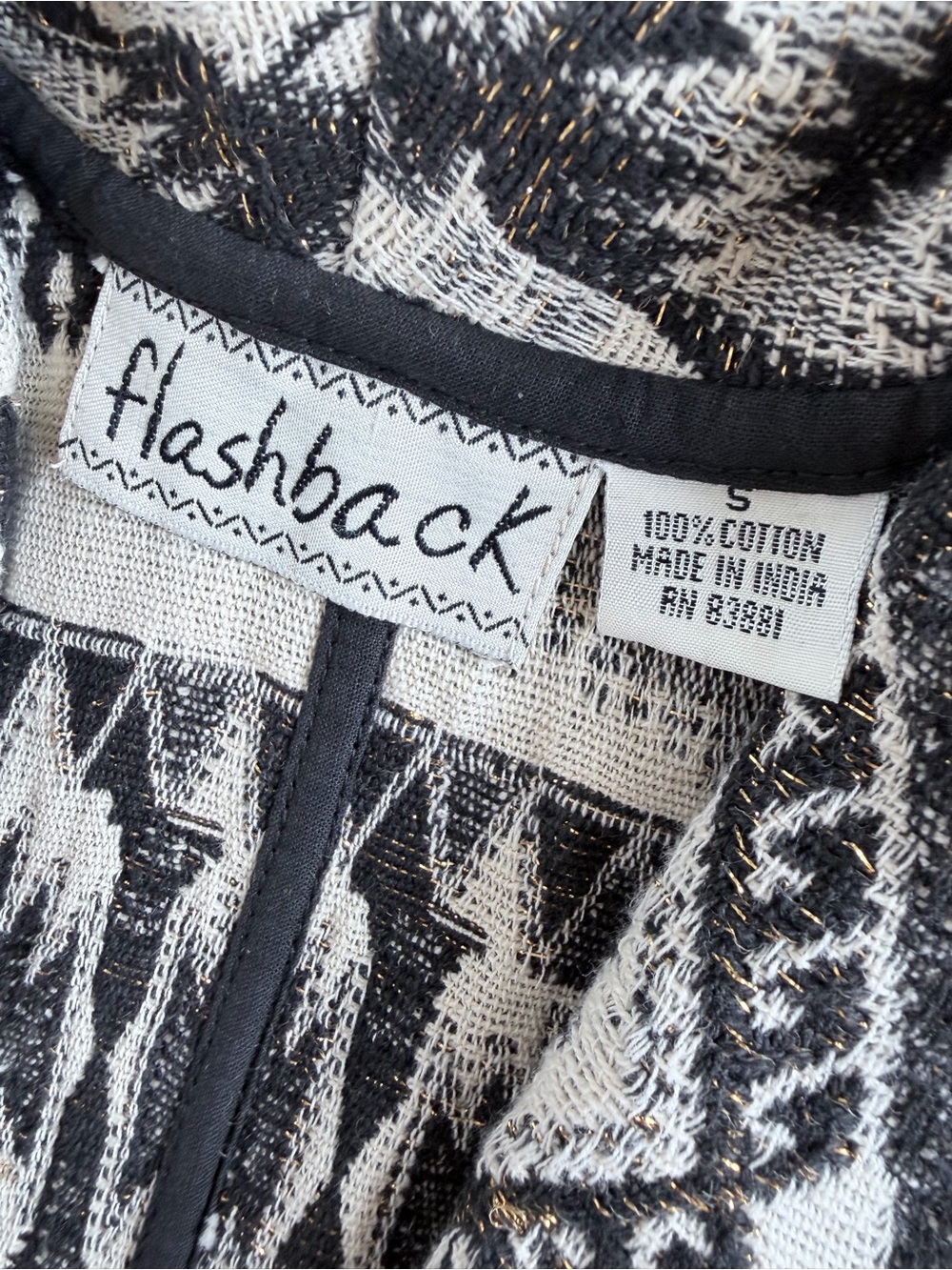 Vintage 90s Flashback Tapestry Jacket S Black White Gold Western Cropped - Picture 5 of 12